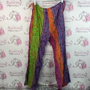La lingerie pants flare hippie style sexy tie up side bright Paisley Print Pants